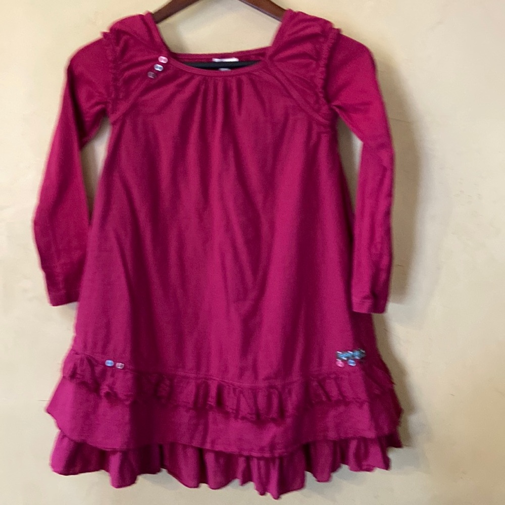 Sz XL 7 Yrs Naartjie Kids Cranberry Red Long Sleeve Ruffle Hem Dress